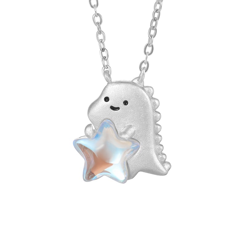 Jeulia Hug Star Cute Dinosaur Moonstone Necklace
