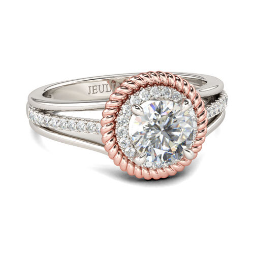 Jeulia Two Tone Halo Split Shank Round Cut Sterling Silver Ring