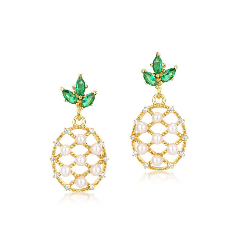Jeulia Pineapple Fruit Design Cultured Pearl Sterling Silver Earrings