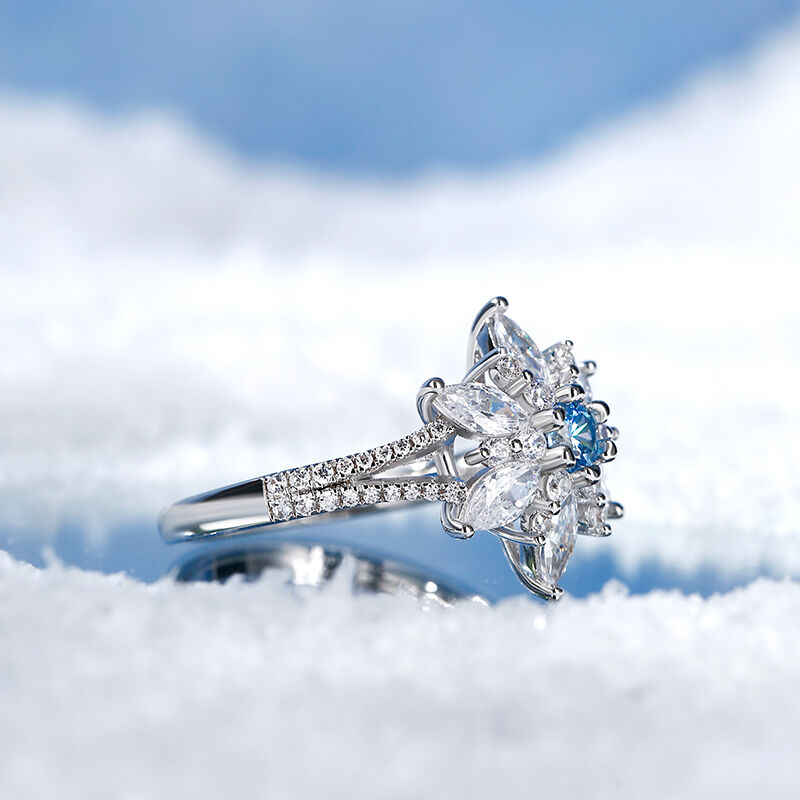 Jeulia "Shining Winter" Snowflake Marquise Cut Split Shank Sterling Silver Ring