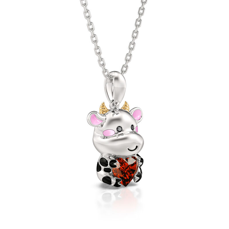 Jeulia Hug Me "Little Dairy Cow" Heart Cut Sterling Silver Necklace