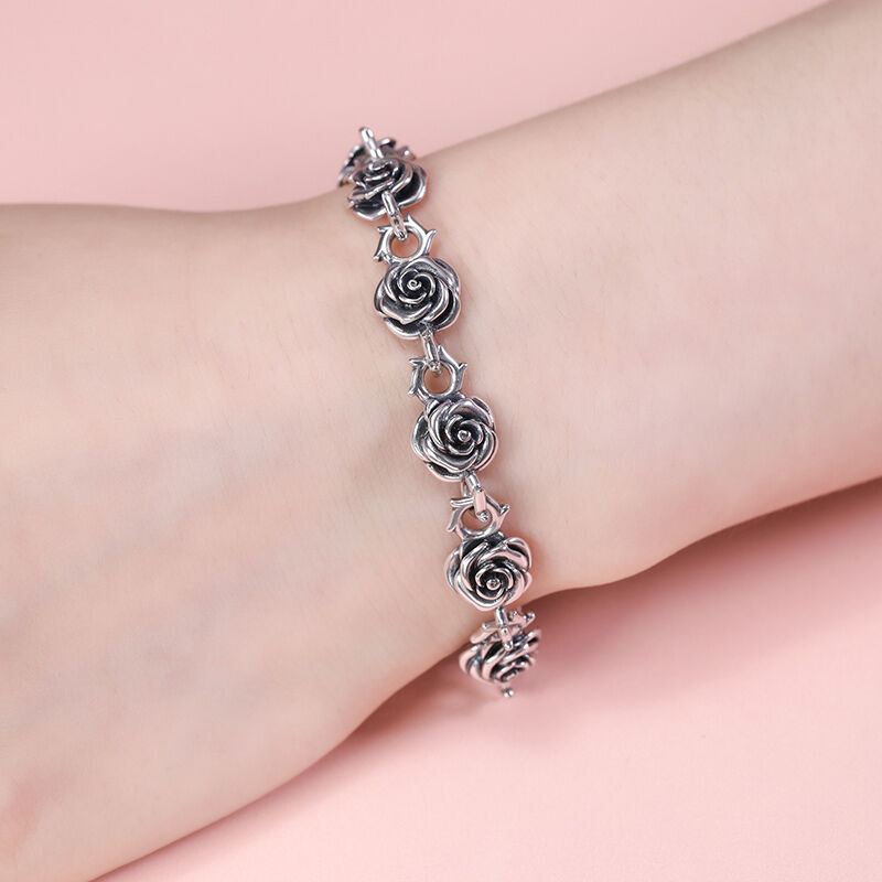 Jeulia "Roses" Flower Sterling Silver Bracelet (195mm)