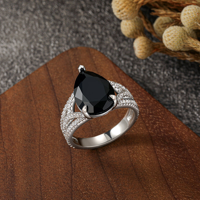 Jeulia Simple Black Thorn Pear Cut Engagement Ring Sterling Silver