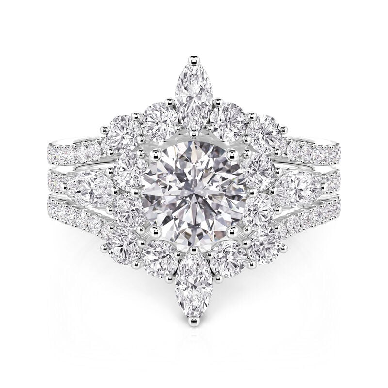 Jeulia Round Cut Three Stone V-Shaped Engagement Ring Set