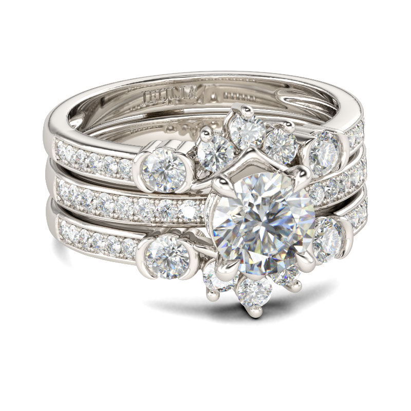 Jeulia Conjunto De Anillos Intercambiables De Talla Redonda En Plata De Ley
