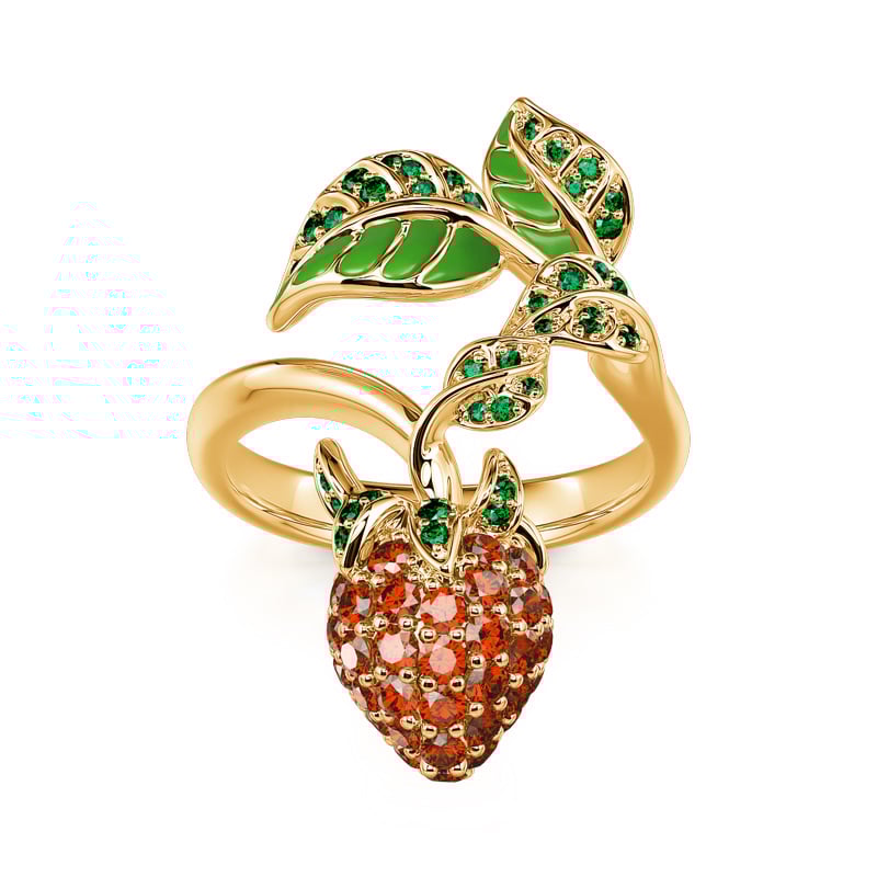 Jeulia "Juicy Fruit" Strawberry Design Sterling Silver Ring