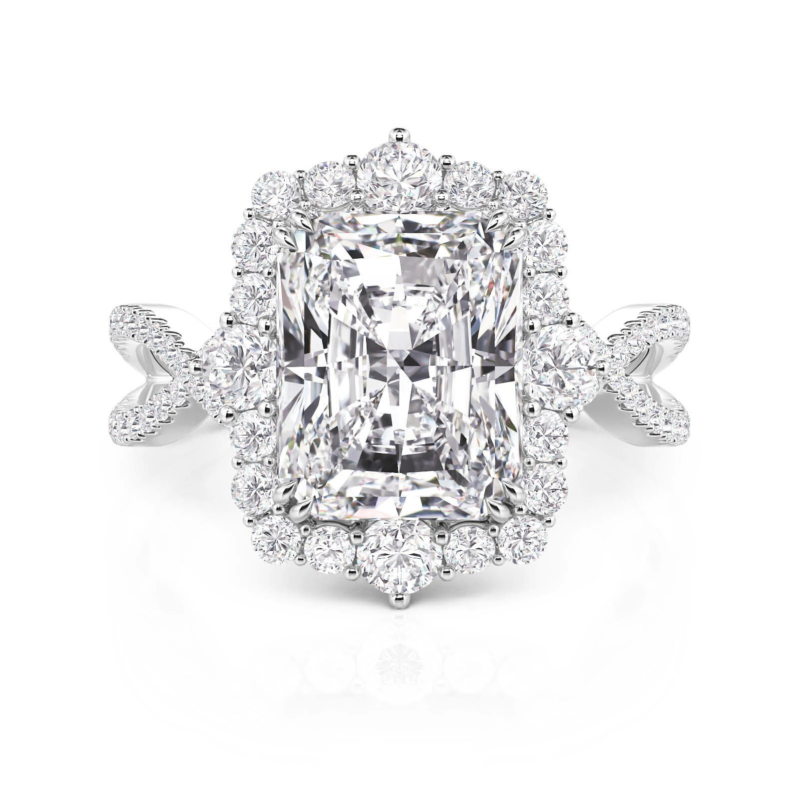 Jeulia Halo Radiant Cut Twist Engagement Ring Sterling Silver