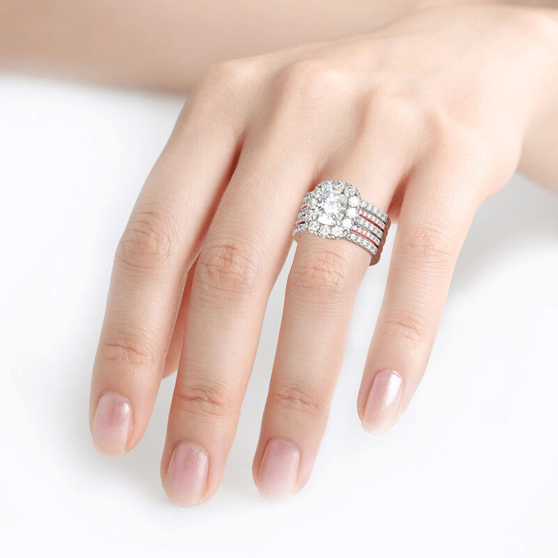 Jeulia Two Tone Halo Sterling Silver Ring Set