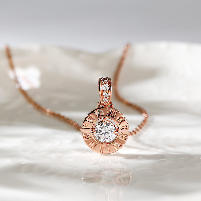 Jeulia "Mystical Beauty" Roman Numeral Round Cut Sterling Silver Necklace
