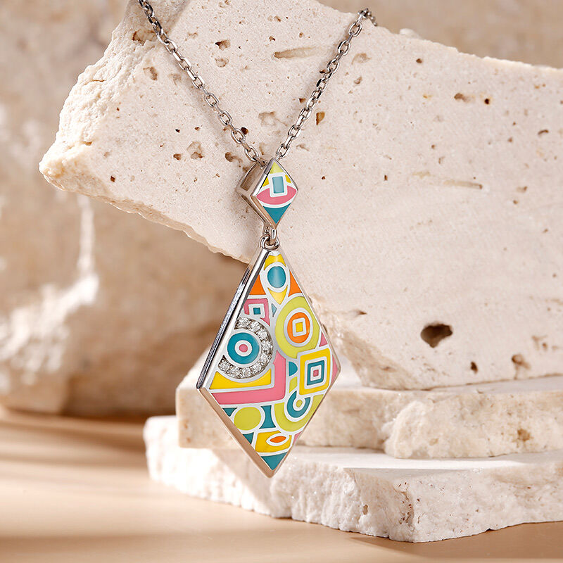 Jeulia "Math Game" Enamel Sterling Silver Necklace