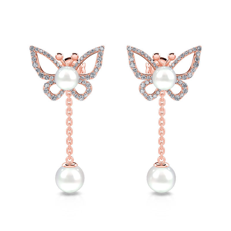Jeulia Cultured Pearl Butterfly Sterling Silver Earrings