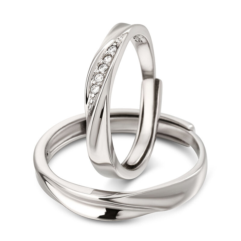 Jeulia Stylish Adjustable Sterling Silver Couple Rings