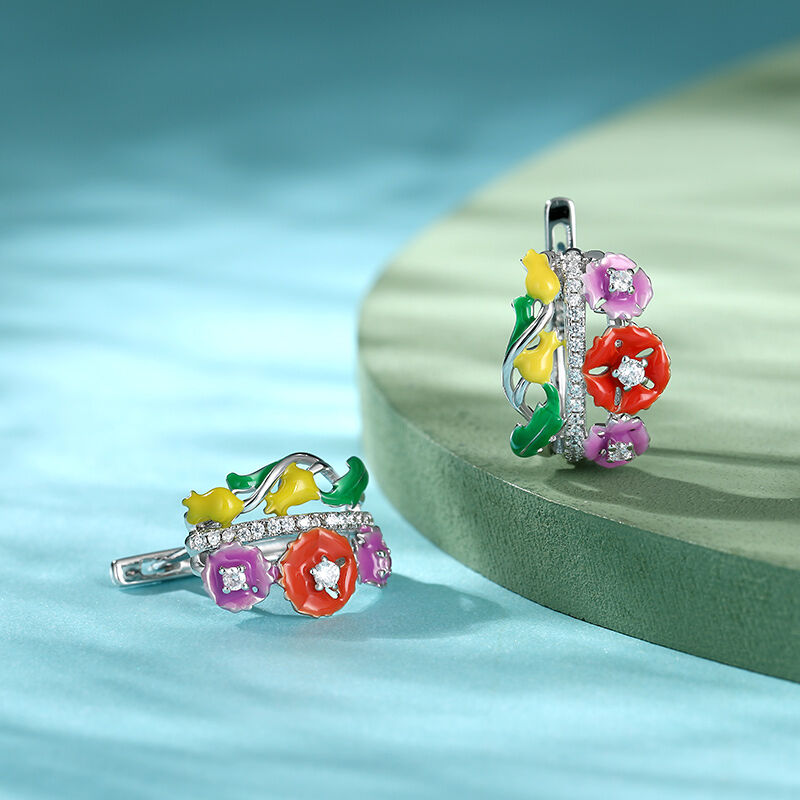 Jeulia "Rainforest" Flower Enamel Sterling Silver Earrings