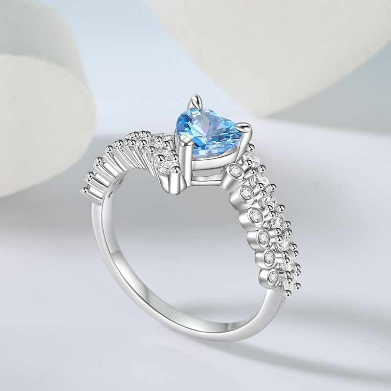 Jeulia Blue Heart Promise Ring Bypass Design Sterling Silver