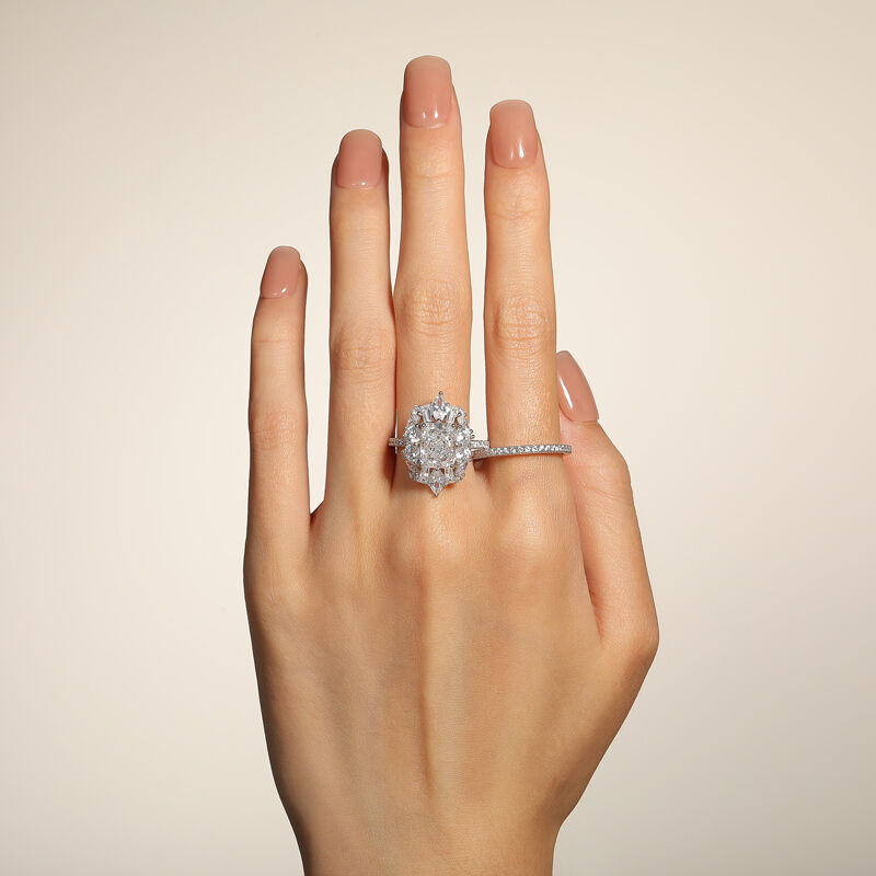 Jeulia Vintage Halo Engagement Ring Set Sterling Silver 2PCS