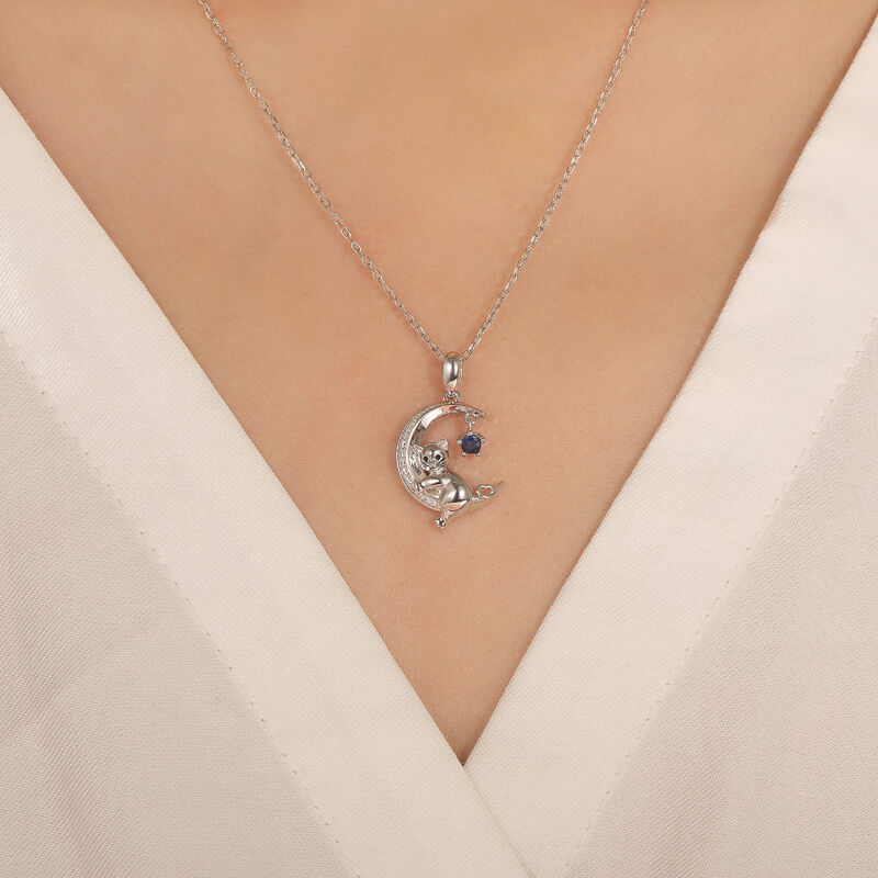 Jeulia Moon Huggers Custom Round Birthstone Cat Necklace