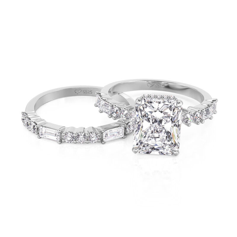 Jeulia Radiant Cut Hidden Halo Engagement Ring Set