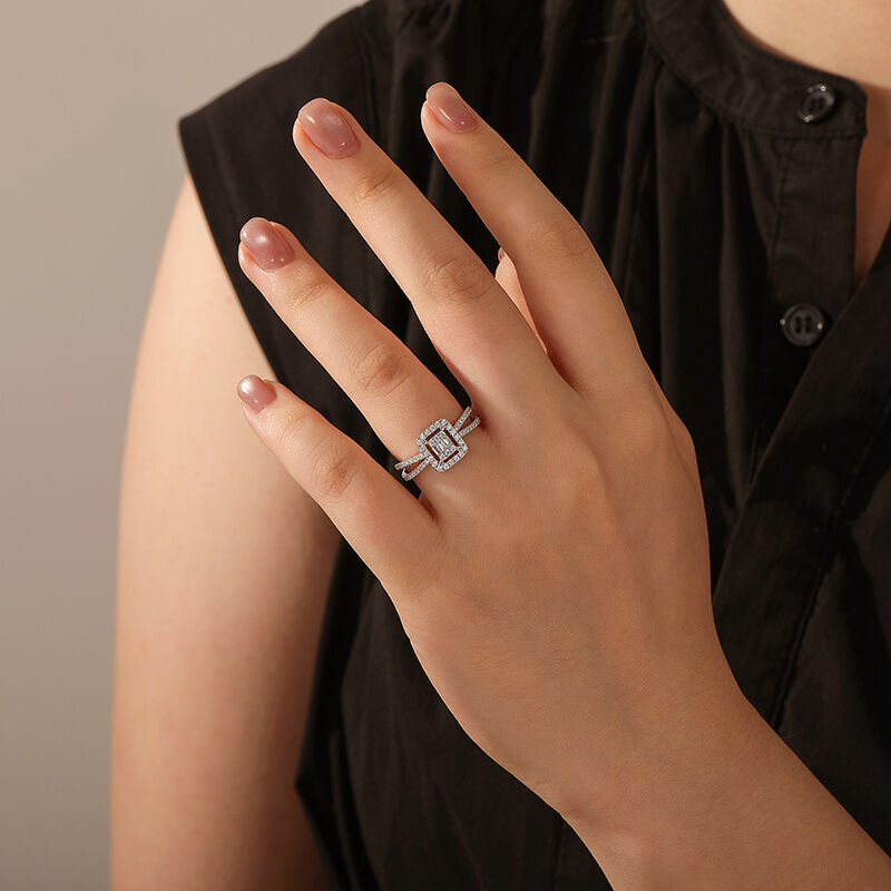 Jeulia Bague de Fiançailles Halo Flottant Tordu en Argent Sterling