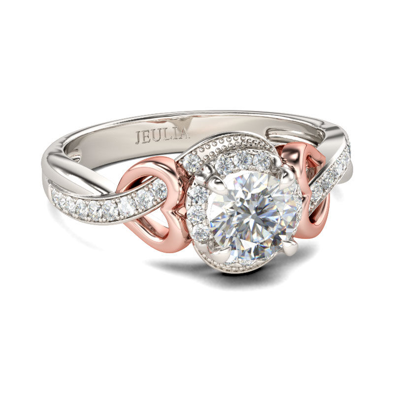 Jeulia Zweifarbig Herz Design Rundschliff Sterling Silber Ring