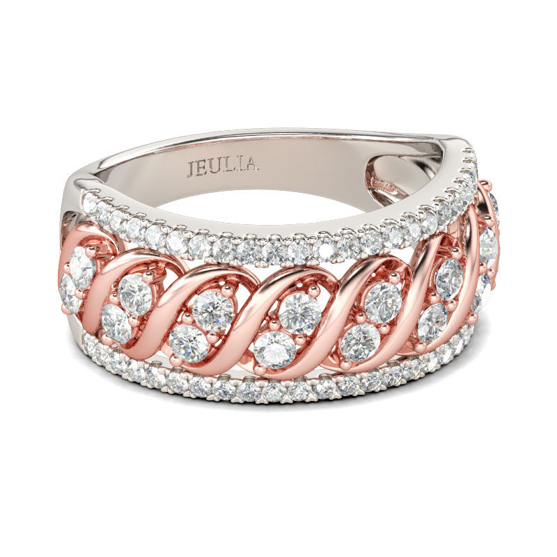 Jeulia Two Tone Round Cut Sterling Silver Women's Band