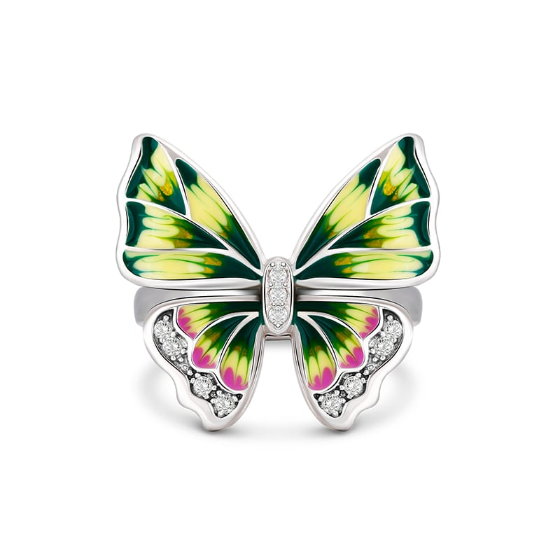 Jeulia "Mystical Butterfly" Enamel Sterling Silver Ring