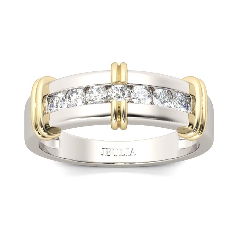 Jeulia Two Tone Round Cut Sterling Silver Women's Band