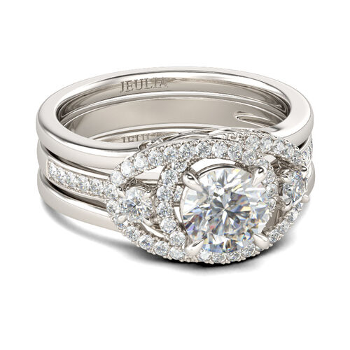 Jeulia Interchangeable Round Cut Sterling Silver Ring Set