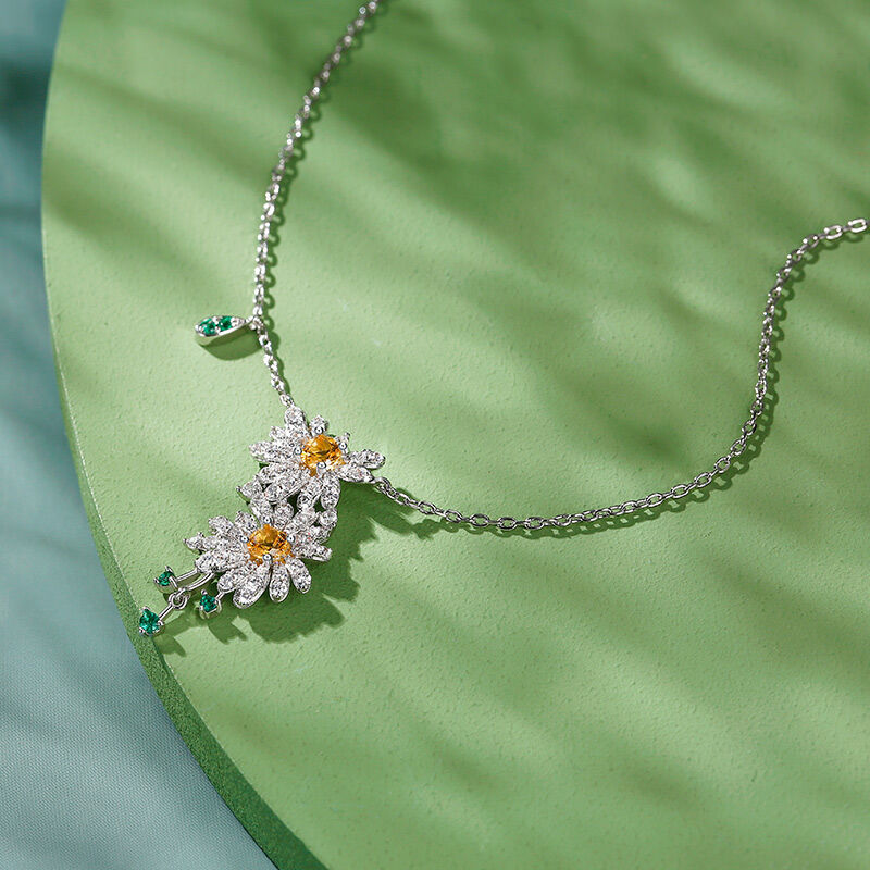 Jeulia Double Daisy Flower sterling silver halsband