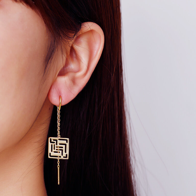 Jeulia "Mirrored Duplicate" Maze Design Sterling Silver Threader Earrings
