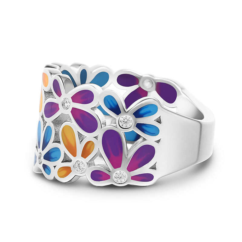 Jeulia "Bloom" Enamel Sterling Silver Women's Band