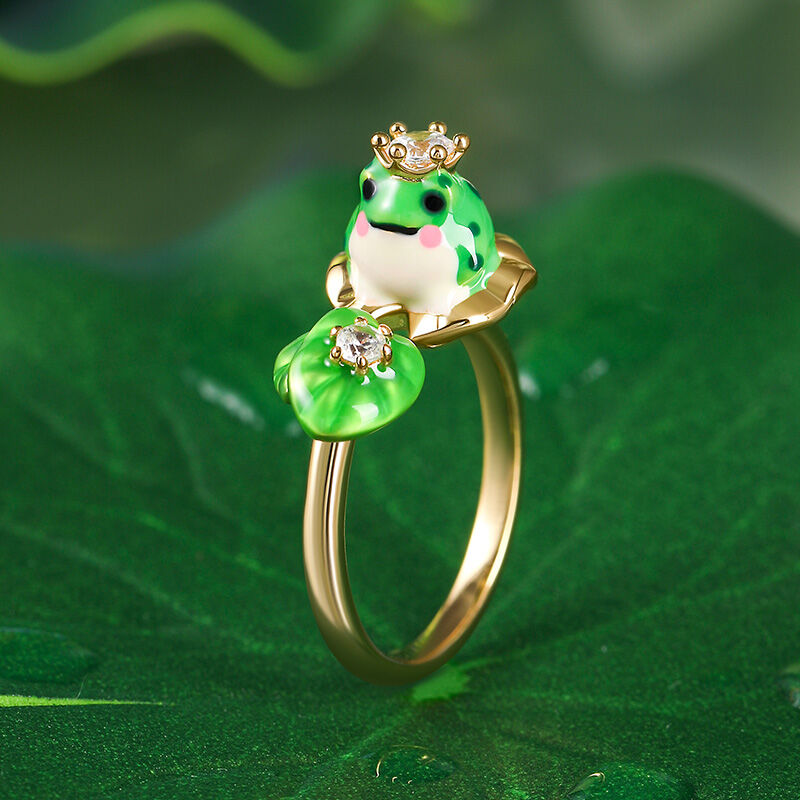 Jeulia "Frog Prince" Lotus Leaf Enamel Sterling Silver Ring