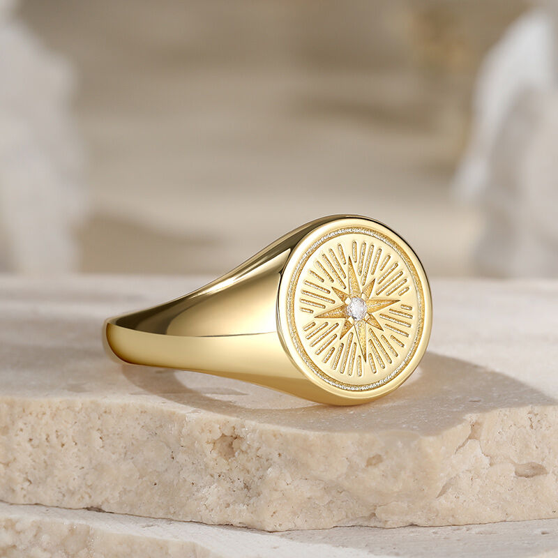 Jeulia Round Star Signet Sterling Silver Ring