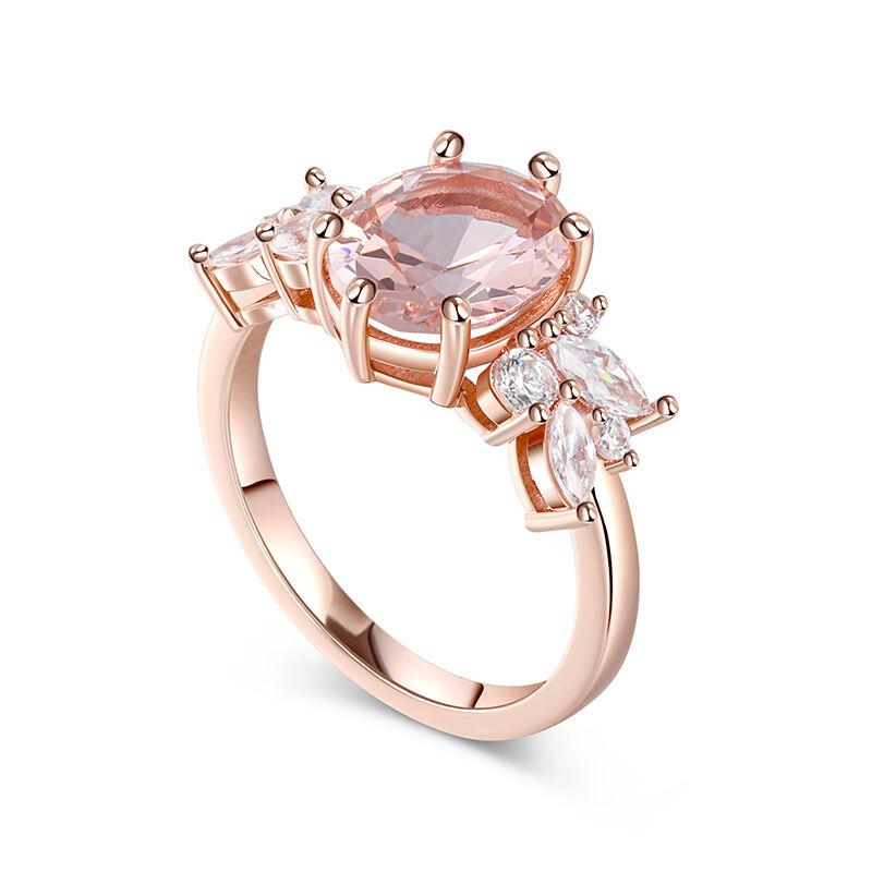 Jeulia Cluster Oval Cut Synthetic Morganite Sterling Silver Ring