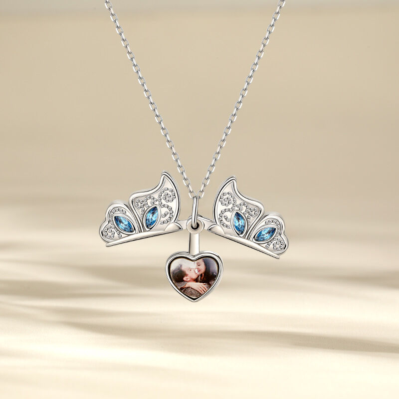 Jeulia Openable Butterfly Heart Personalized Sterling Silver Photo Necklace