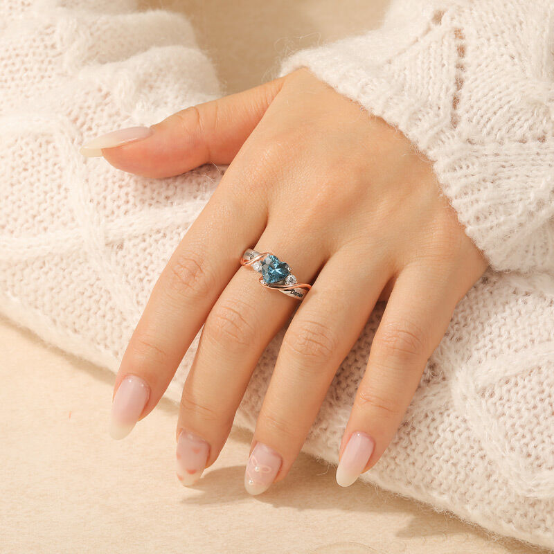 Jeulia Amore Love Custom Heart Promise Ring with Birthstone and Engraved