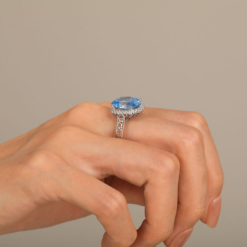 Jeulia Halo Anello Personalizzato Taglio Ovale in Argento Sterling
