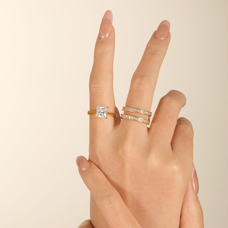 Jeulia Princess Cut Enhancer-ringset van sterling zilver