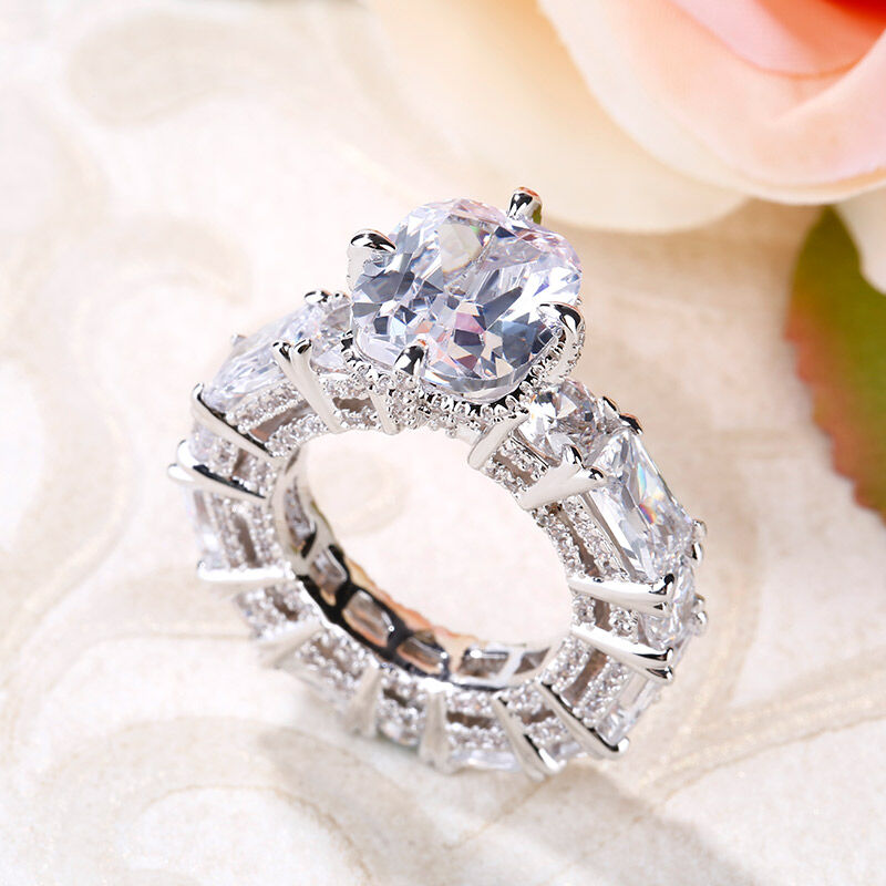 Jeulia Cushion Cut Three Sided Pave Sterling Silver Eternity Ring