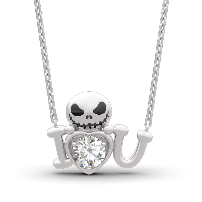 Jeulia "Love from Pumpkin King" Skull Design Round Cut Sterling Silver Necklace