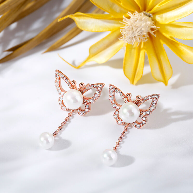 Jeulia Cultured Pearl Butterfly Sterling Silver Earrings