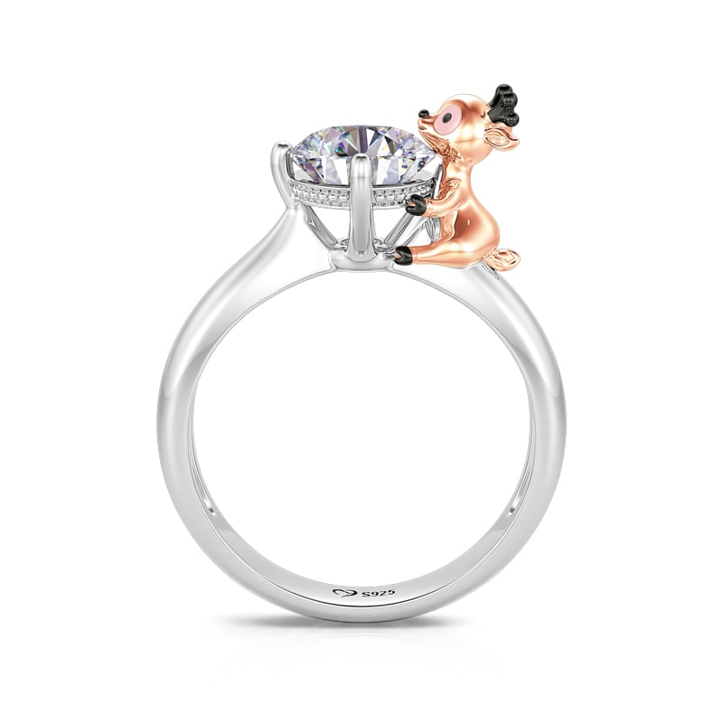 Jeulia Hug Me "Christmas Reindeer" Round Cut Sterling Silver Ring