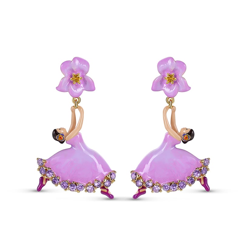 Jeulia "Dream It Possible" Ballet Dancer with Flower Sterling Silver Earrings