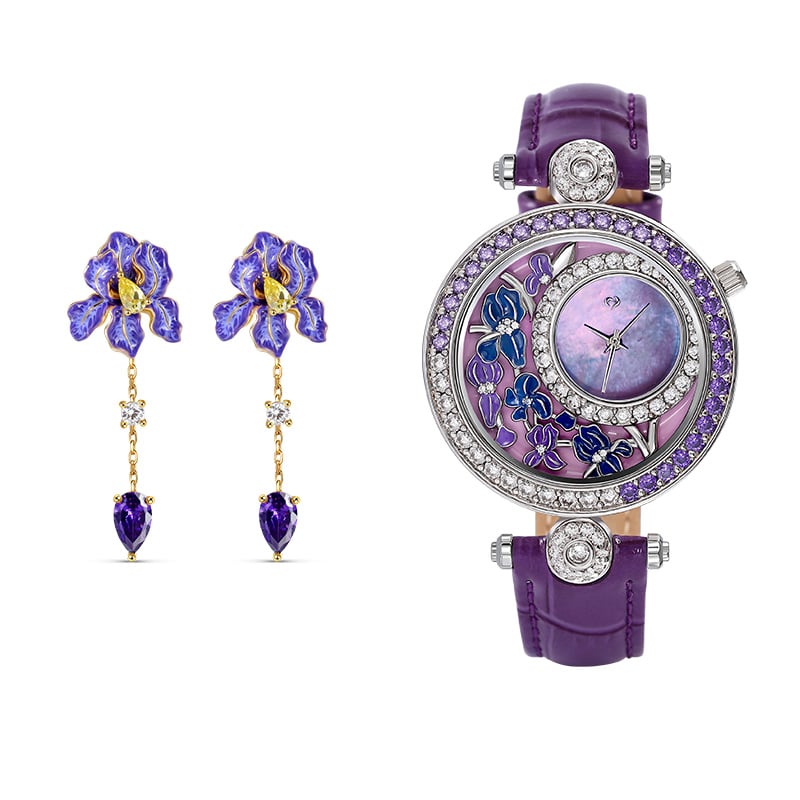 Jeulia "Blooming Iris" Enamel Jewelry Set