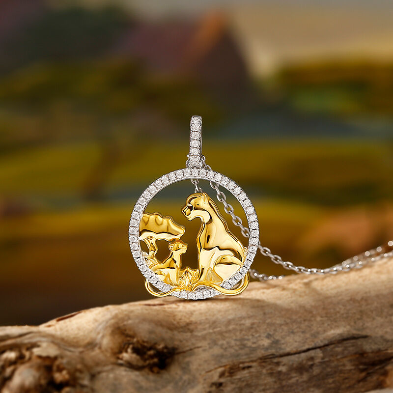 Jeulia "The Future Jungle King" Mom and Baby Lion Pendant Sterling Silver Necklace