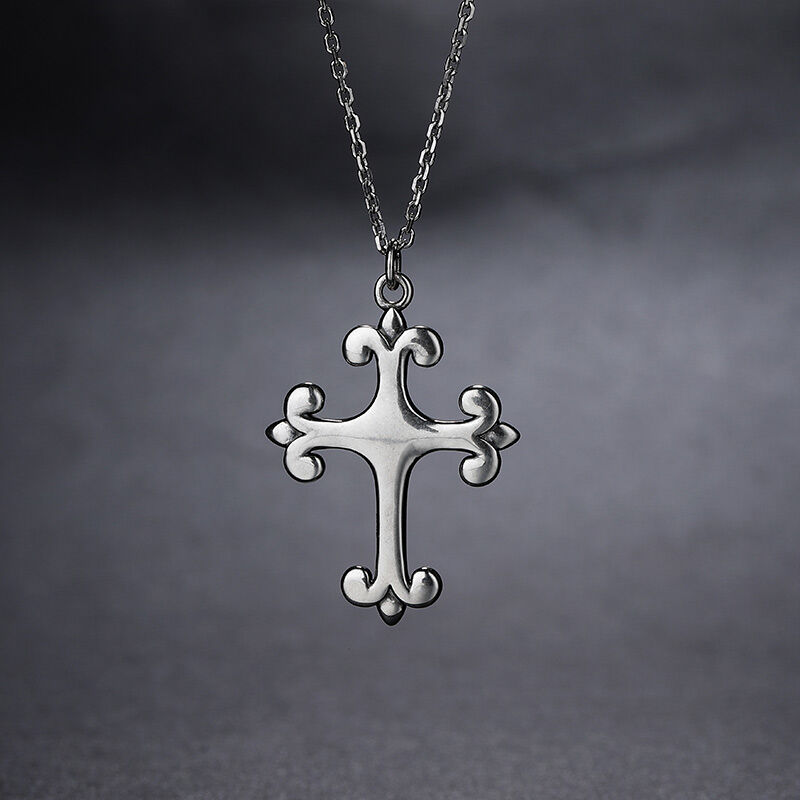 Jeulia "Small Lily" Cross Sterling Silver Necklace