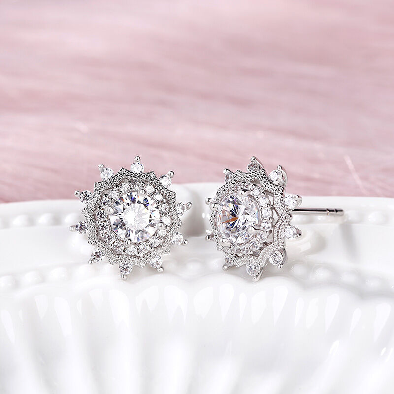 Jeulia "Winter Love" Snowflake Round Cut Sterling Silver Earrings