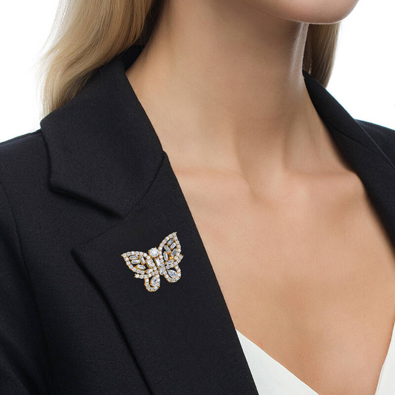 Jeulia "Fluttering Elegance" Butterfly Design Sterling Silver Brooch