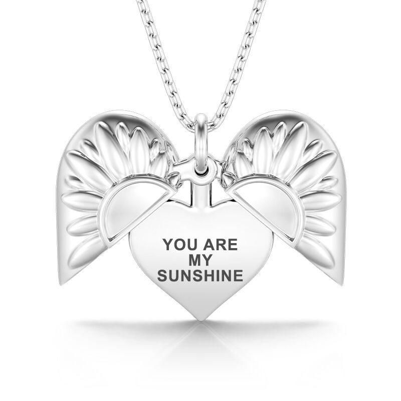 Jeulia Sunflower Heart Personalized Photo Sterling Silver Locket Necklace