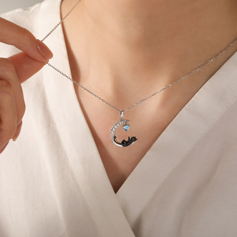 Jeulia Moon Huggers Collier Chat Personnalisé avec Pierre de Naissance