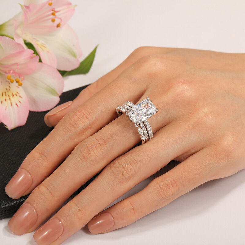 Jeulia Set Anello di Fidanzamento Solitario Taglio Radiante in Argento Sterling 3Pezzi